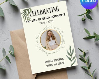 Celebration of Life Template, Funeral Program Template for Woman, Memorial Cards for Celebration of Life, Pink Funeral Cards & Invitation