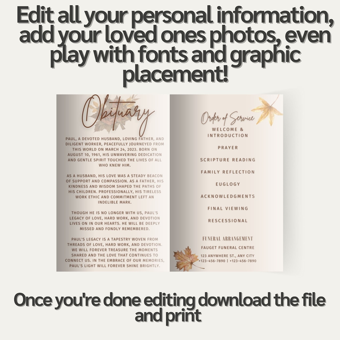 Celebration of Life Template Funeral Program Template for - Etsy