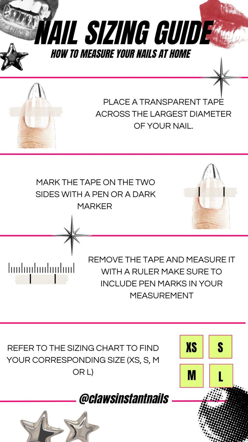 Y2K Star Charm Press on Nails: Black & Hot Pink French Tip - Etsy