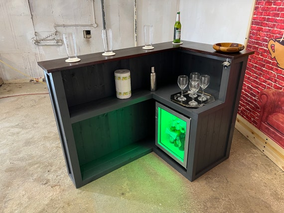 Tribesigns L-Shaped Home Bar Unit, 3 Tier Liquor Bar Table With Storage Shelves And 6 Wine Glasses Holder, Industrial Corner Wine Bar Cabinet Mini