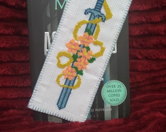 Sword with Flowers Cross Stitch Bookmark Pattern | PDF Instant Download
