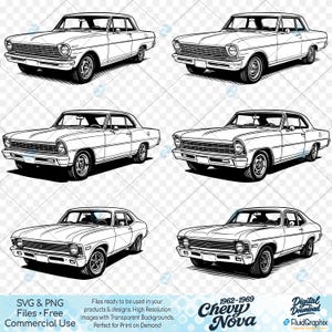 Chevy Nova SVG and PNG, Classic Car, 60&#39;s Chevrolet Nova, 1962 - 1969 model years, 12 designs