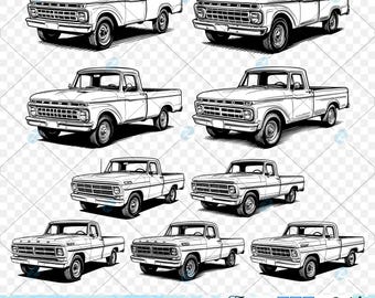 Paquete SVG de camionetas Ford vintage: descarga digital de imágenes prediseñadas de F-100 y F-150