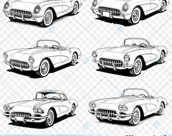 Chevrolet Corvette d'epoca degli anni '50 in formato SVG e PNG: 12 modelli di auto d'epoca (download digitale)