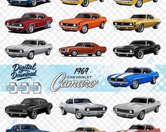 1969 Chevrolet Camaro SVG Bundle: 18 Classic Muscle Car Clipart Images