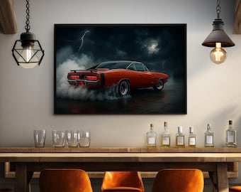 Dodge Charger Poster: Classic Muscle Car Burnout Digital Download | Garage Wall Art