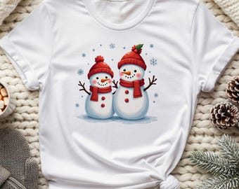 Snowman Couple Christmas Shirt: Winter Snowmen T-Shirt, Gildan Cotton Softstyle Tee