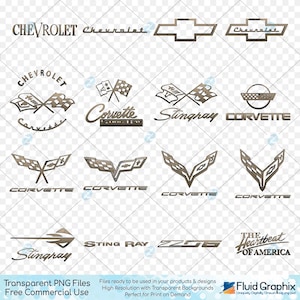 Corvette Logo PNG Bundle: Vintage Chevrolet Emblems (25 Files, Digital Download