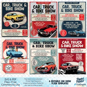 Car Show flyers, Classic Car Show Flyer, Flyer Template, Car Show Advertisement, Show Poster, Canva & Inkscape compatible, 6 Unique Designs