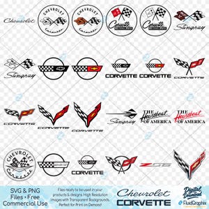 Corvette SVG PNG Bundle: Vintage & Modern Car Emblems (24 Files - Digital Download)