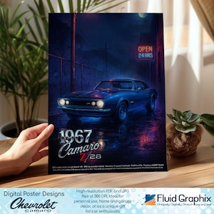 1967 Camaro Z28 Digital Poster: Retro Neon Muscle Car Wall Art Download