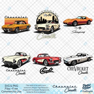 Chevy Corvette SVG Bundle: Classic Muscle Car Designs (Digital Download, 6 PNG & SVG Files)