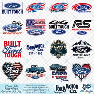 Diseños de Ford SVG PNG POD, Ford clásico, Mustang, camioneta Ford, muscle car, diseños de camisetas retro, impresión a pedido, 16 diseños