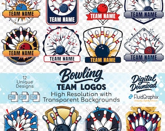Bowling Team Logo Bundle: 12 Customizable Designs, PNG SVG PDF Digital Download