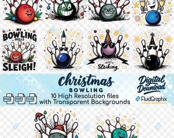 Christmas Bowling SVG PNG PDF Bundle: Funny Holiday Clipart, Festive Ball & Pins Designs