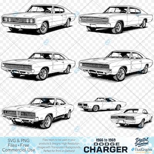 Dodge Charger SVG PNG: 1966-1969 Classic Car Designs (Digital Download)