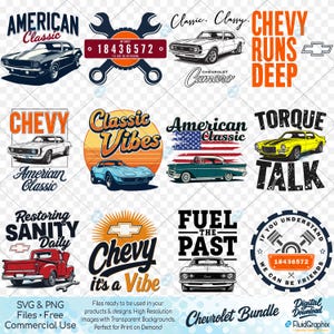 Classic Chevy Car SVG PNG: 1950s-1970s Muscle Car Designs (Digital Download, Commercial Use)