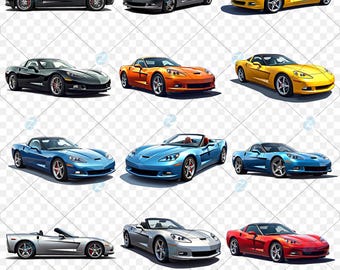 Pacchetto di clipart PNG Corvette C6: download digitale di grafica per auto d'epoca