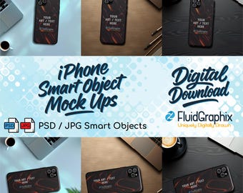 iPhone Case Mockup Bundle: PSD Smart Objects + JPG – Flat-Lay Desk Scenes for Etsy & POD