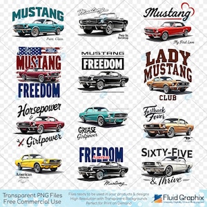 Ford Mustang PNG Designs: 1960s Pony Car Graphics (Digital Download)