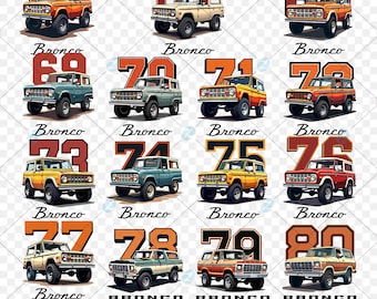 Vintage Ford Bronco PNG Clipart Bundle: 1966-1980 Truck Art (15 Files, Digital Download