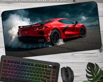 C8 Corvette Desk Mat: Mouse Pad Scene for Muscle Car Enthusiasts, Home Office