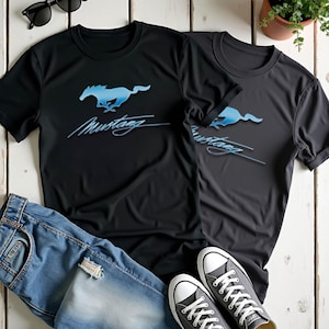 Vintage Blue Mustang T-Shirt: Ford Pony Graphic Tee, Car Lover Gift