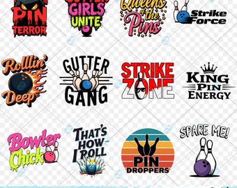 Bowling SVG PNG Bundle: 12 Vector Clipart Designs (Commercial Use, Digital Download