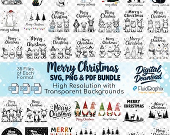 Merry Christmas svg png & pdf Bundle: Holiday Clipart, modern style for DIY and POD
