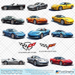 Corvette C6 PNG Clipart Bundle: Classic Car Graphics (Digital Download)