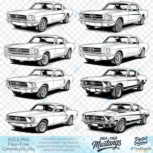 Ford Mustangs SVG and PNG, Classic Car, 60&#39;s Ford Mustang, 1964 - 1969 model years, 12 designs