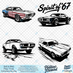 Pontiac Firebird SVG and PNG, Classic Car, 60&#39;s Pontiac Firebird, Trans Am, Fire Chicken, 1960&#39;s model years, 12 designs