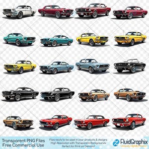 Ford Mustang PNG Clipart: First Generation Muscle Car Graphics (21 Files) (Digital Download
