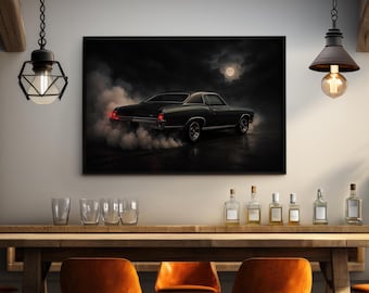 1969 Monte Carlo Poster: Chevy Muscle Car Burnout Digital Download | Garage Wall Art