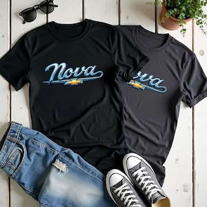 Nova Script Logo T-Shirt, Retro Chevy Nova T, Classic Chevrolet Muscle Car Tee, Vintage GM Logo Graphic Shirt, Car Enthusiast Gift