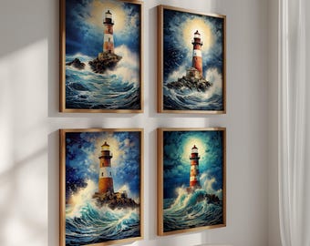Lighthouse Wall Art: Digital Download 4 Ocean Nautical Prints