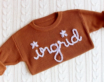 Custom Name Sweaters, Baby and Toddler Hand Embroidered Sweaters, Personalized Baby Gift, Baby Shower Gift, Matching Sibling gift