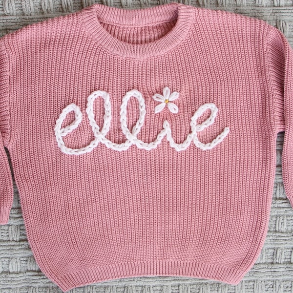 Custom Baby and Toddler Hand Embroidered Name Sweater, Personalized Baby Shower Gift, Baby Name Sweater, Toddler Name Sweater