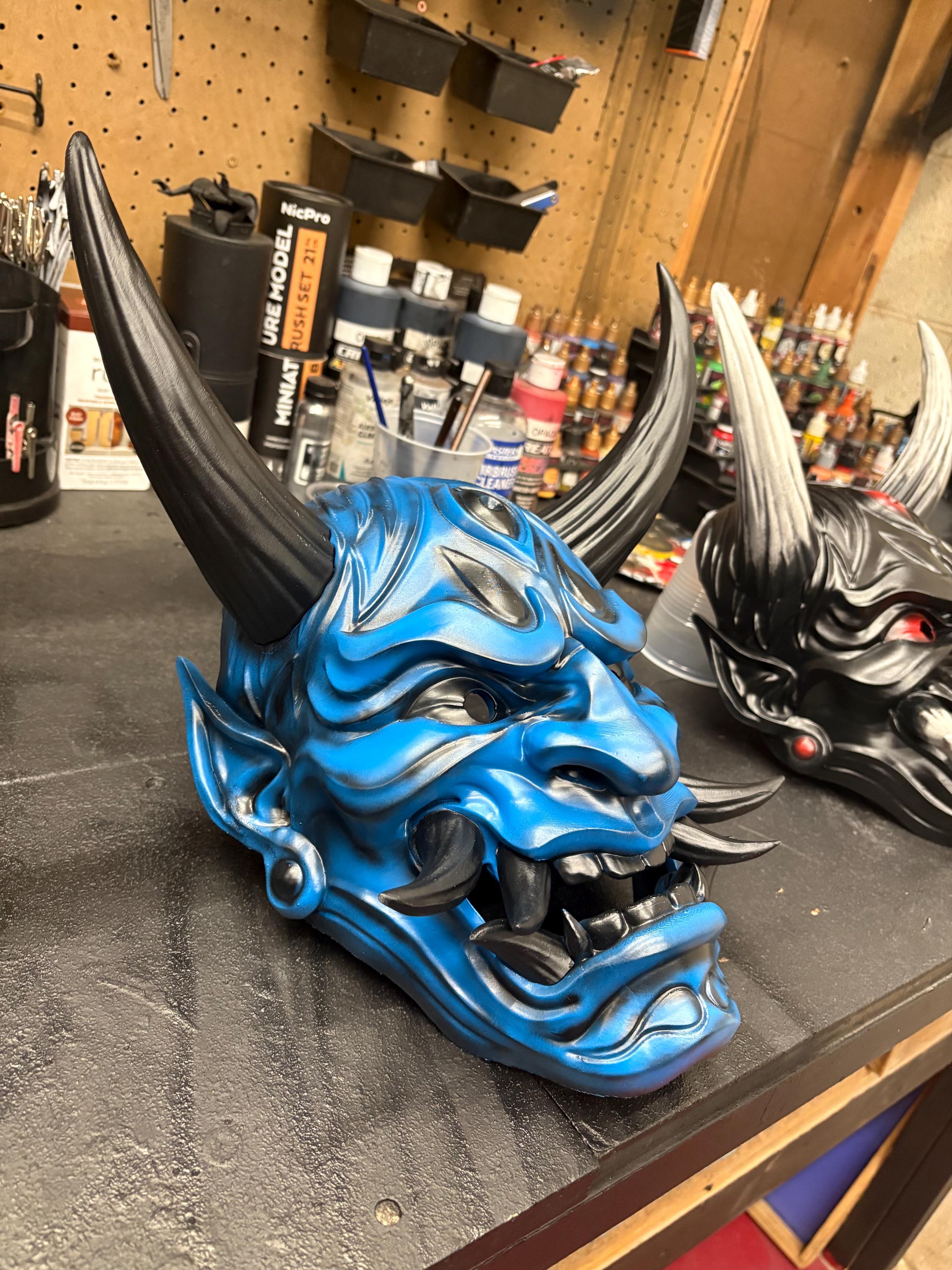 帽子 painting demon mask Hand-painted Japanese Demon Oni Mask - Wearable and Display Piece