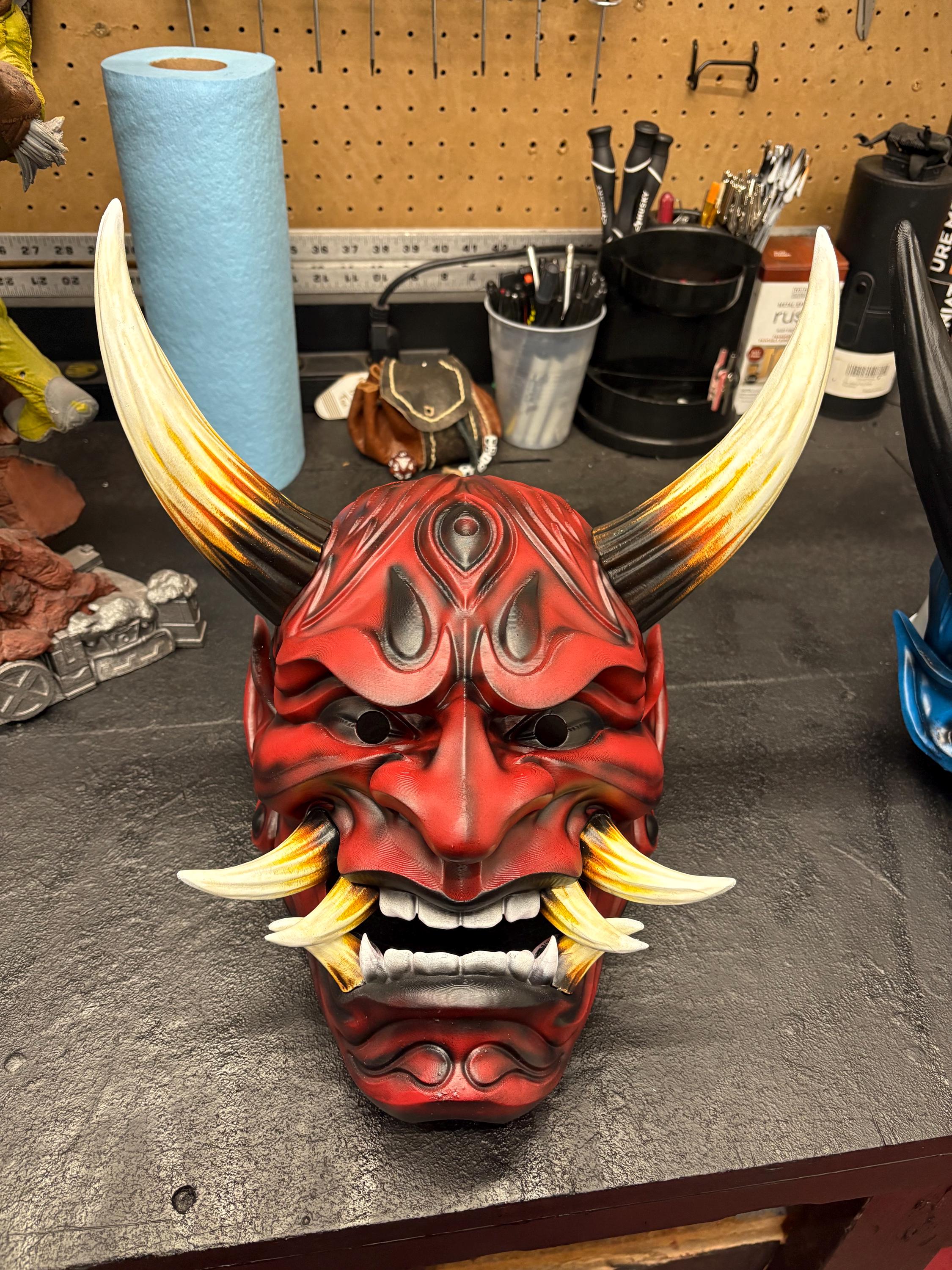 Hand-painted Japanese Demon Oni Mask - Wearable and Display Piece