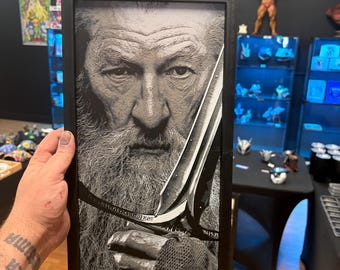Gandalf Layered Wall Art | 3D Printed Fantasy Inspired Display | Textured Framed Wall Decor | 18” x 9”