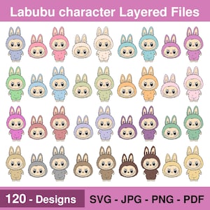 Labubu Designs SVG Bundle, 120 Labubu Svg Png Pdf Jpg , Cute Labubu Vector, Cartoon Character SVG, Cricut Cut Files, Digital Download