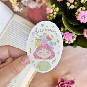 Continuez à grandir autocollant | Autocollant en vinyle brillant de 3 po. | Affirmations positives | Stickers mignons