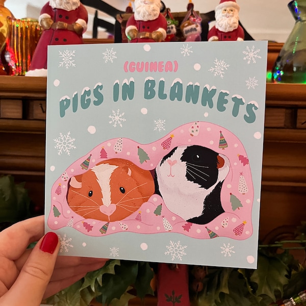 Guinea Pig Christmas Card, Pigs in Blankets, Cute Christmas Cards, Festive Pets, Guineapig Print, Guinea Pig Gift, Funny Christmas Card