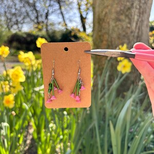 Pink Flower Vine Earrings: Cottagecore Beaded Dangle Earrings