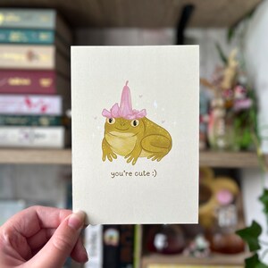 Carte postale grenouille fleur, mini impression d'art A6, impression Cottagecore, cartes romantiques