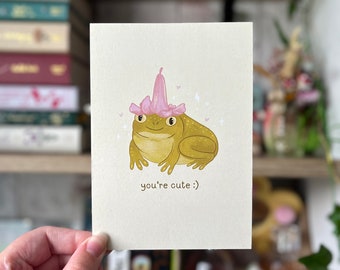 Flower Frog Postcard , A6 Mini Art Print , Cottagecore Print , Romantic Cards