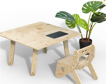 Wooden Kids' Table and Chair Set: CNC Digital Cut Files (DXF, DWG)