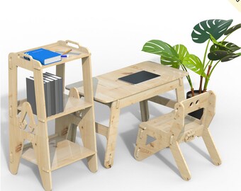 Kids Table, Chair & Bookshelf Set: CNC Digital Cut Files