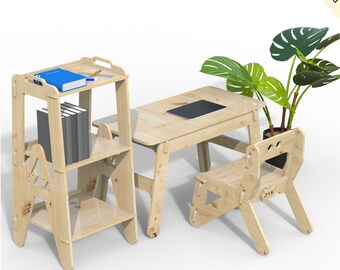 Wooden Kids' Table and Chair and Bookshelf Set ( Rectangle ) Design For 3 - 4 Age - Digital Cut Files